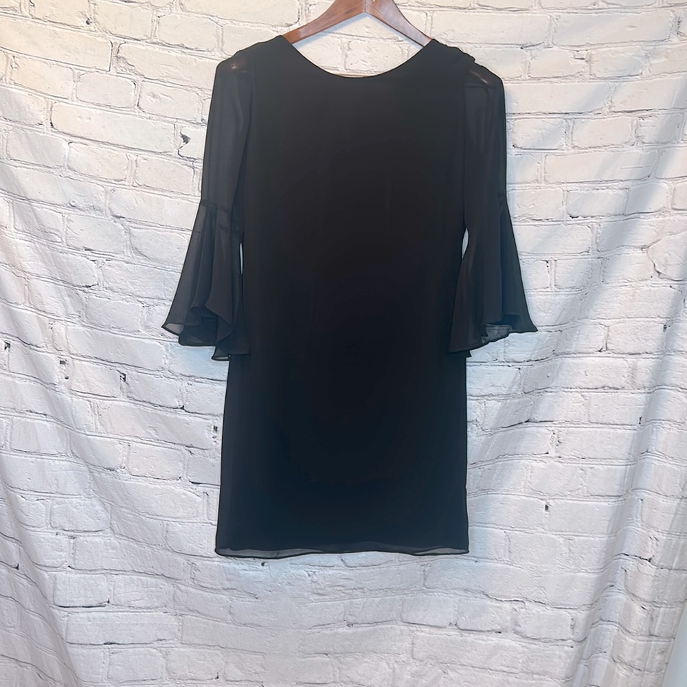 INC International Concept Black Sheer Bell Sleeve Dress Size 0 Petite